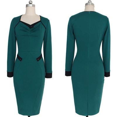 China Anti-Static Manufacturers Fashion Latest Long Sleeves V-Neck Office Sheer Color Midi Office Dress for sale