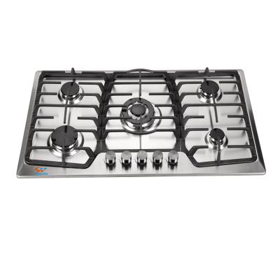 China Household 90 Cm Stainless Steel Gas Hob 5 Burners Built-In Cooker With Arc-Shaped Pan Support for sale