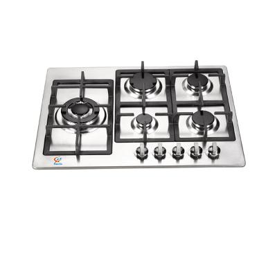 China STAINLESS STEEL PLATE 5 BURNER INOX in 27 inch 68cm gas hob slide-in cooker with left side wok burner for sale