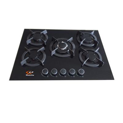 China Tempered glass ceramic/glass cooktop 5 gas burners built in the classic hob design as a kitchen cooking range for sale