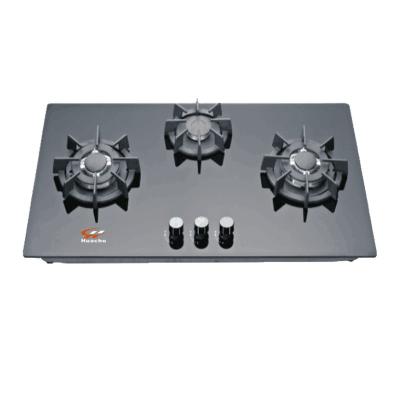 China Household factory direct sale tempered glass 70 cm width 3 gas burner built in hob with heavy pan support on cooktop for sale