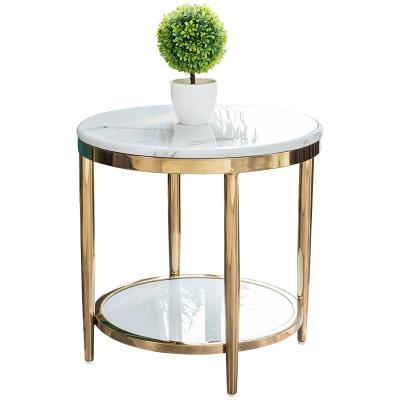 China Modern Custom Marble Finish Hardware Round Stainless Steel Luxury Cafe Corner Tables for sale