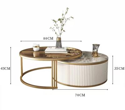 China (Other) Simple Modern Light Luxury Type Adjustable Rock Panel Small Tea Table Bedroom Tempered Glass Round Combined Black Tea Table Net Living Room for sale