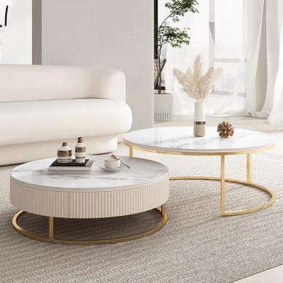 China (Other) large and small adjustable round coffee table combined with modern style high-grade rock panel coffee table for sale