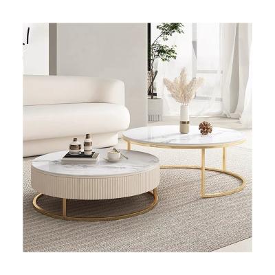 China (Other) Popular Marble Material Adjustable Finish Round Multifunctional Stainless Steel Coffee Table for sale