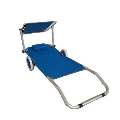 China Popular Design Camp Aluminum Tube Wheel Bed Easy Folding Outdoor Adjustable Folding Single Beach Chair With Sunroof Shade Sun Bed for sale