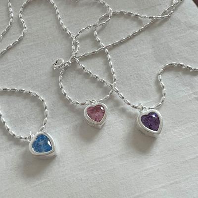 China Romantic Rice Grain Heart Gemstone Necklace 2022 New s925 Sterling Silver Pendant Chain For Women for sale