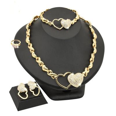 China CLASSIC High Quality 18K Gold Plating 4pcs/set Wedding Jewelry Sets Heart Diamond XOXO Bridal Sets for sale