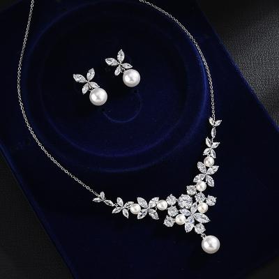 China High Quality Bridal Jewelry Set S925 Needle Ear Stud Necklace Fashion Wedding Accessories Zircon Pendant Silver Bridal Gift Jewelry Sets for sale