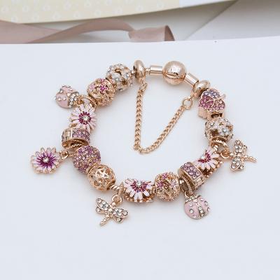 China Rose Gold CLASSIC FlowerPendant Charm Bracelet Wholesale Rose Gold Full String Charm Women Bracelet Ladies Beads For Gifts for sale