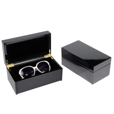 China Recyclable Luxury High Gloss Black Painted Wood Wooden Chipboard Sunglasses Gift Jewelry Boxes Packaging for sale