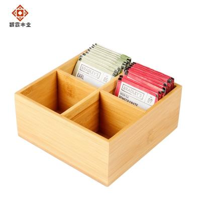 China Custom Luxury Fashion 4 Compartment Tea Bag Storage Box Recyclable Food Storage Box Luxury Bamboo Wooden Tea Tray for sale