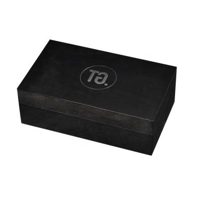 China Handmade High End Custom Beautifully Designed Open Rectangular Black Wooden Tea Packaging Box for sale