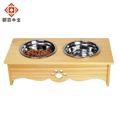 China China Factory Sustainable Wholesale Customized Portable Wooden Pet Feeder With Stainless Steel Pet Feeding Bowl for sale