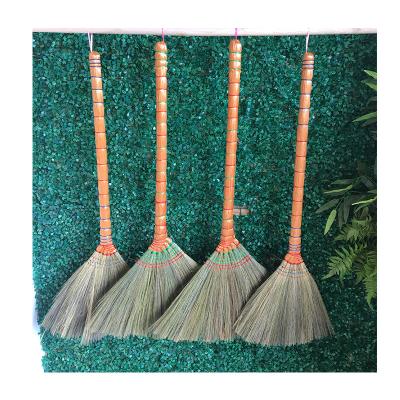 China Eco-friendly Chinese Maker Hand Maker Burma Grass Broom With Wooden Stick for sale