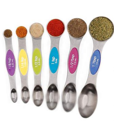 China Viable Set of 6 Kitchen Stainless Steel Colorful Double Sided Stackable Magnetic Teaspoon Measurer for sale