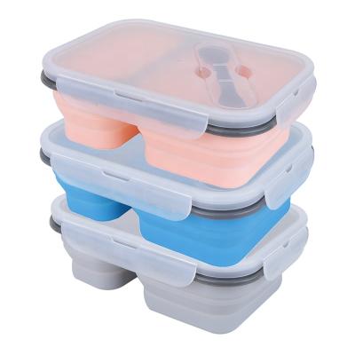 China Hot Selling Eco-friendly BPA Food Grade Silicone Collapsible Collapsible Food Container 2 Free Compartment Food Bowl for sale