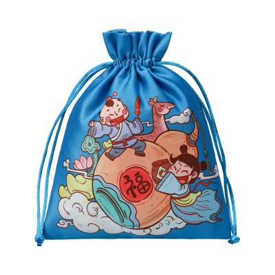 China 2022 Wholesale Recyclable Chinese New Year Cloth Pouch Jewelry Christmas Wedding Party Candy Gift Drawstring Satin Bag for sale