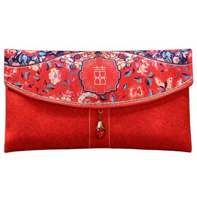 China Recyclable Custom LOGO Pattern Large Vintage Style Cloth Gift Pouch Packages Wedding Invitations Chinese New Year Red Envelope for sale