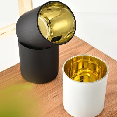 China Wholesale Black White Glass Plated Frosted Decoration Candle Jar Container Ships With Lids For Soy Wax Scented Candle Making for sale