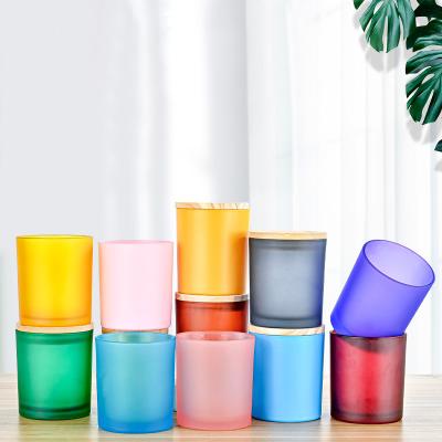 China Wholesale Unique Glass Decorating Candle Jar Ships Holders Frosted Cup With Bulk Cork Lids For Soy Wax Scented Candle Making for sale