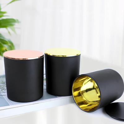 China Decoration Vasos De Vidrio Para Velas Glass Plated Frosted Candle Jar Container Ships With Lids For Candle Making for sale