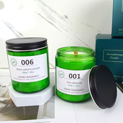 China Green Glass Decorating Jar Candle Jar Jar Container with Metal Bamboo Lids and Gift Box for Scented Soy Wax Candle Making for sale