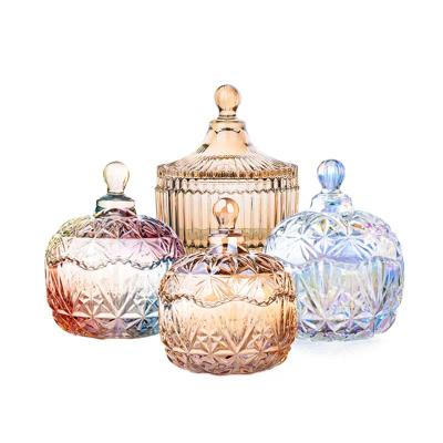 China Glass Diamond Candy Jars Vessels de Decoration Recipientes De Vidrio Para Velas with lids and packaging for scented glass making for sale