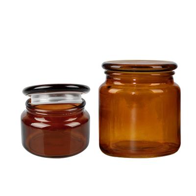 China Empty Glass Amber Candle Jar Container Vessels from Decoration Envases De Vidrio Para Velas with Lids for Scented Candle Making for sale