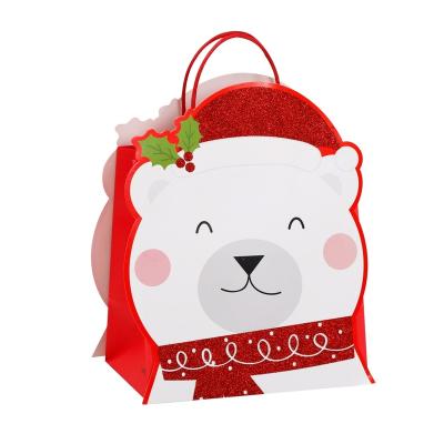 China Recyclable Little Bear Christmas Cartoon Gift Paper Bags Kid Goods in Stock for Christmas Day for sale