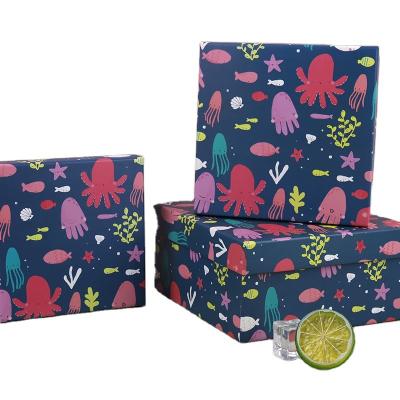 China Recycled Materials Marine Creatures Print Goodie Candy Treat Present Cardboard Gift Paper Boxes for Ocean Theme Party for sale