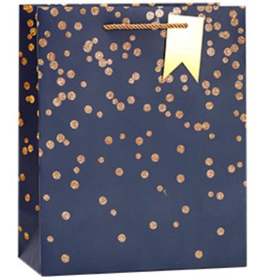 China Recyclable Party gift gold foil dots paper bags customized offset printing paperboard for clothing for sale