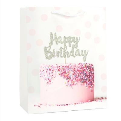 China Recyclable Birthday cake print wholesale cute cardboard cut birthday paper gift bags for sale