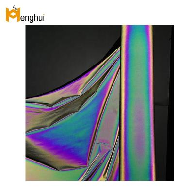 China 100% reflective polyester waterproof iridescent black rainbow/tela reflectante stretch fabric with en471 for sale