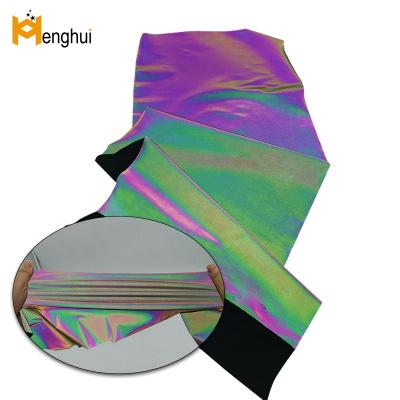 China 100% polyester spandex rainbow fabric elastic reflective iridescent holographic flexible material for sale