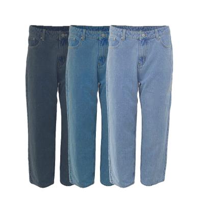 China Viable Custom Fashion High Quality Wide Leg Jeans Blue Washed Solid Straight Pants Denim Casual Pants for sale