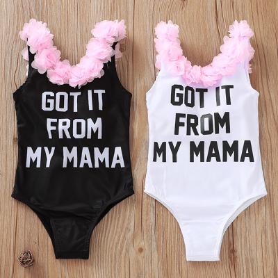 China 2020 new polyester/cotton/chiffon children's clothing letter printing petal lace girls swimsuit fashion one-piece romper for sale