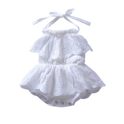 China Polyester/cotton 2020 European and American girls hot sale white children's CIS jumpsuits baby backless romper for sale