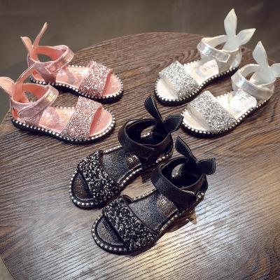 China Around 2020 New Summer Children's Soft Unique Princess Shoes Kids Rabbit Ears Shoes Korean Rhinestone Sequins for sale