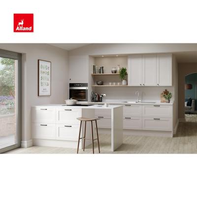 China Allandcabinet Modern Small White Lacquer Finished Kitchen Sideboards Recessed Door Panel Kitchen Cupboards for sale