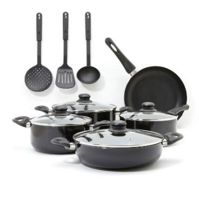 China Sustainable Layout Cookware Set Pressed Camp Cook Set With Aluminum Kitchen Utensils Black for sale