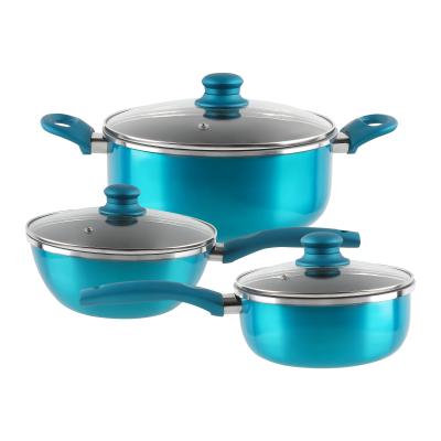 China Sustainable Soft Touch Handle Kitchen Pans Non Stick Food Casserole Warmer Cookware Sets Aluminum for sale