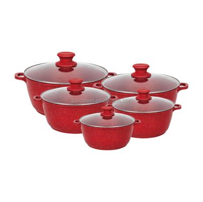 China Non Stick 10pcs Premium Sustainable Pot Set PFOA Free Die-Cast Aluminum Casserole Pots With 2 Side Handles for sale