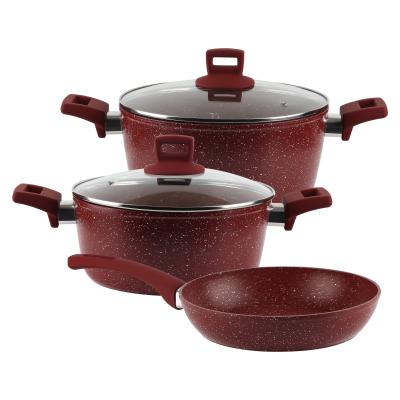 China Burgundy Cookware Set Luxury Pots And Casserole Viable Color Pentole Cooking Stove Set Pots for sale