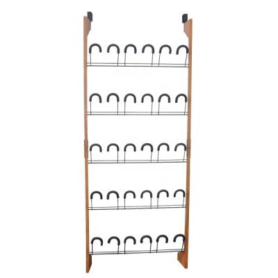 China Save Space Steel Pipe Pine Wood Modern Portable Bracket Hanging 5 Tier Shoe Rack for sale