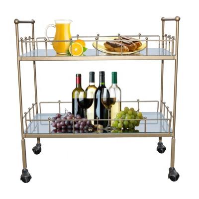 China Sturdy 2 Layer Black Nickel Rectangle Hotel Room Service Trolley Hand Carts for sale