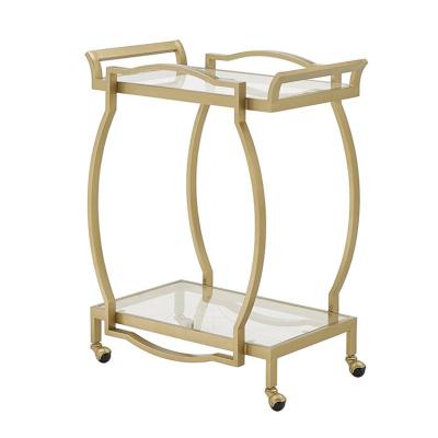 China Sturdy Household Champagne Gold Powder Coated Metal Serving Cart for sale