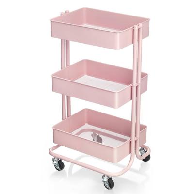 China European style pink metal three-layer removable metal trolley for sale