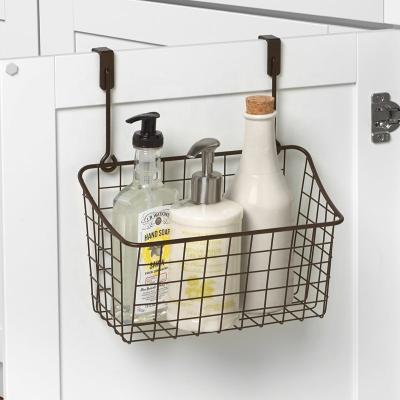 China Door Hanging Type Iron Wire Over Cabinet Door Kitchen Bathroom Storage Rack Basket for sale