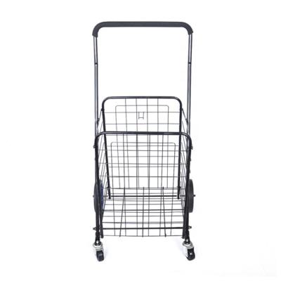 China Metal 4 Wheel Supermarket Collapsible Shopping Trolley, Grocery Shopping Cart, Hand Push Trolley for Shopping for sale